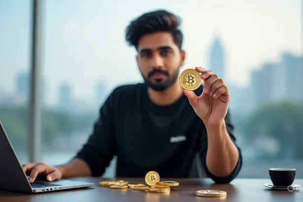 Illustration showing artificial intelligence concept with robot brain and human interaction, explaining AI in Hindi and English for aajkyahai.com readers