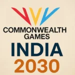 Ahmedabad Commonwealth Games 2030 bid logo with Indian flag and sports icons, representing India's hosting strategy and readiness for the event | आहमदाबाद कॉमनवेल्थ गेम्स 2030 बिड लोगो जिसमें भारतीय झंडा और खेल आइकन शामिल हैं, जो भारत की होस्टिंग रणनीति और तैयारी को दर्शाता है