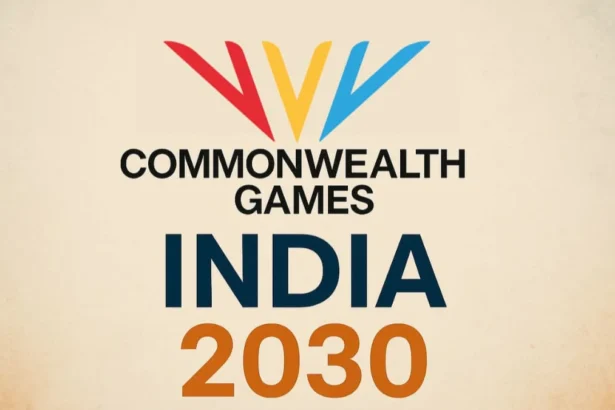 Ahmedabad Commonwealth Games 2030 bid logo with Indian flag and sports icons, representing India's hosting strategy and readiness for the event | आहमदाबाद कॉमनवेल्थ गेम्स 2030 बिड लोगो जिसमें भारतीय झंडा और खेल आइकन शामिल हैं, जो भारत की होस्टिंग रणनीति और तैयारी को दर्शाता है