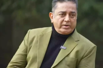 Kamal Haasan posing in a thoughtful expression, symbolizing his life struggles and cinematic success in Bollywood and Tamil cinema