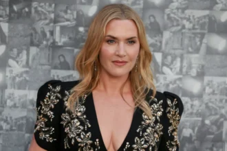 Kate Winslet Titanic movie poster and Oscar award photo, showing her journey from young actress to Academy Award winner