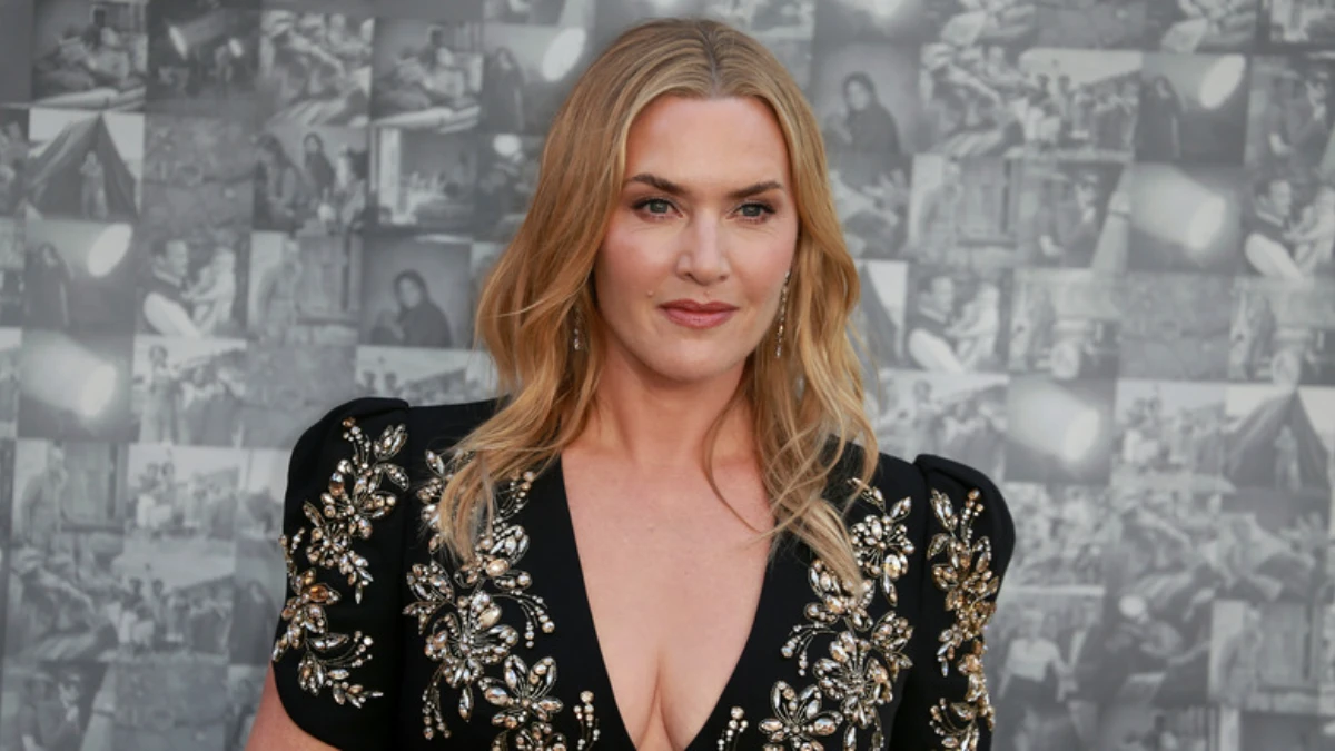 Kate Winslet Titanic movie poster and Oscar award photo, showing her journey from young actress to Academy Award winner